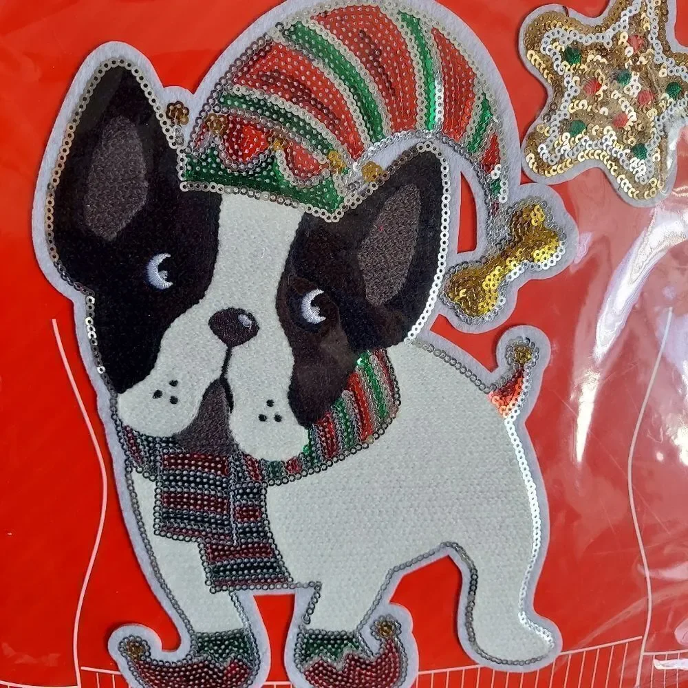 Boston Terrier Ugly Christmas Sweater Holiday Iron-On Appliqués